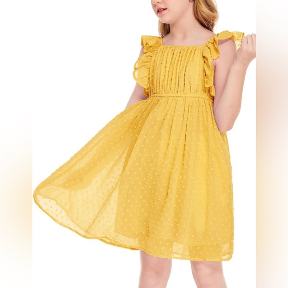 NWT Flypigs Yellow Flutter Sleeve Swiss Dot A-Line Dress Girls Size 12-13 Years - Picture 2 of 6